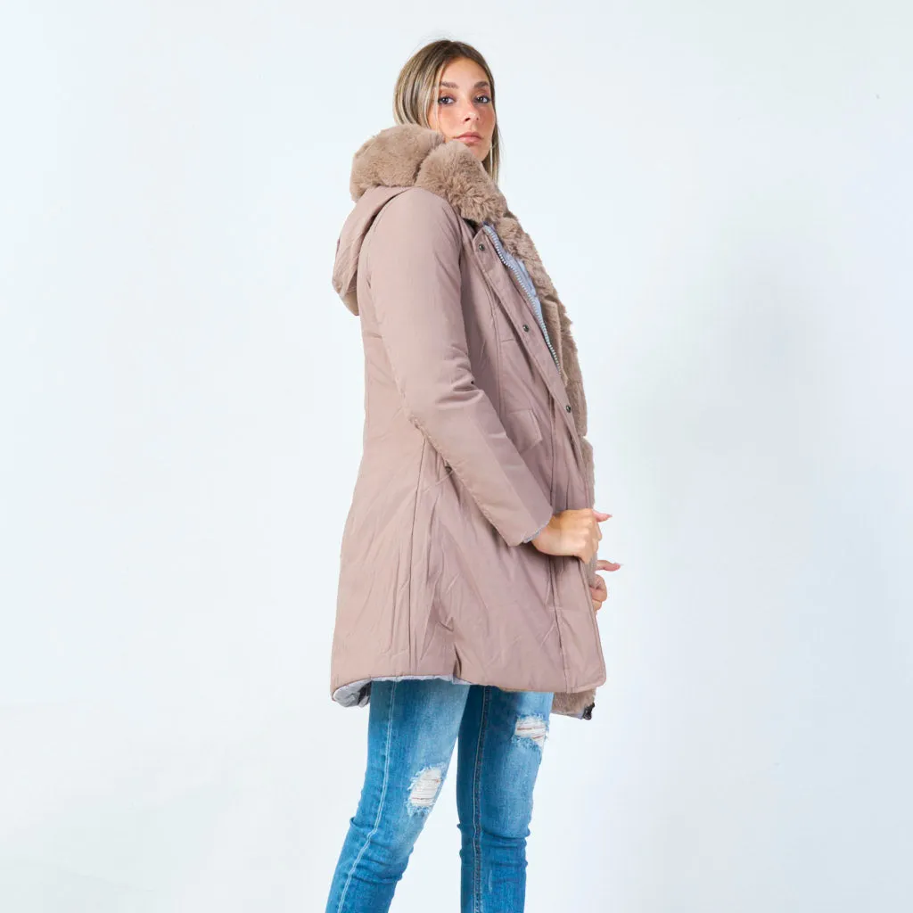 Classic parka with plush faux fur hood wholesale