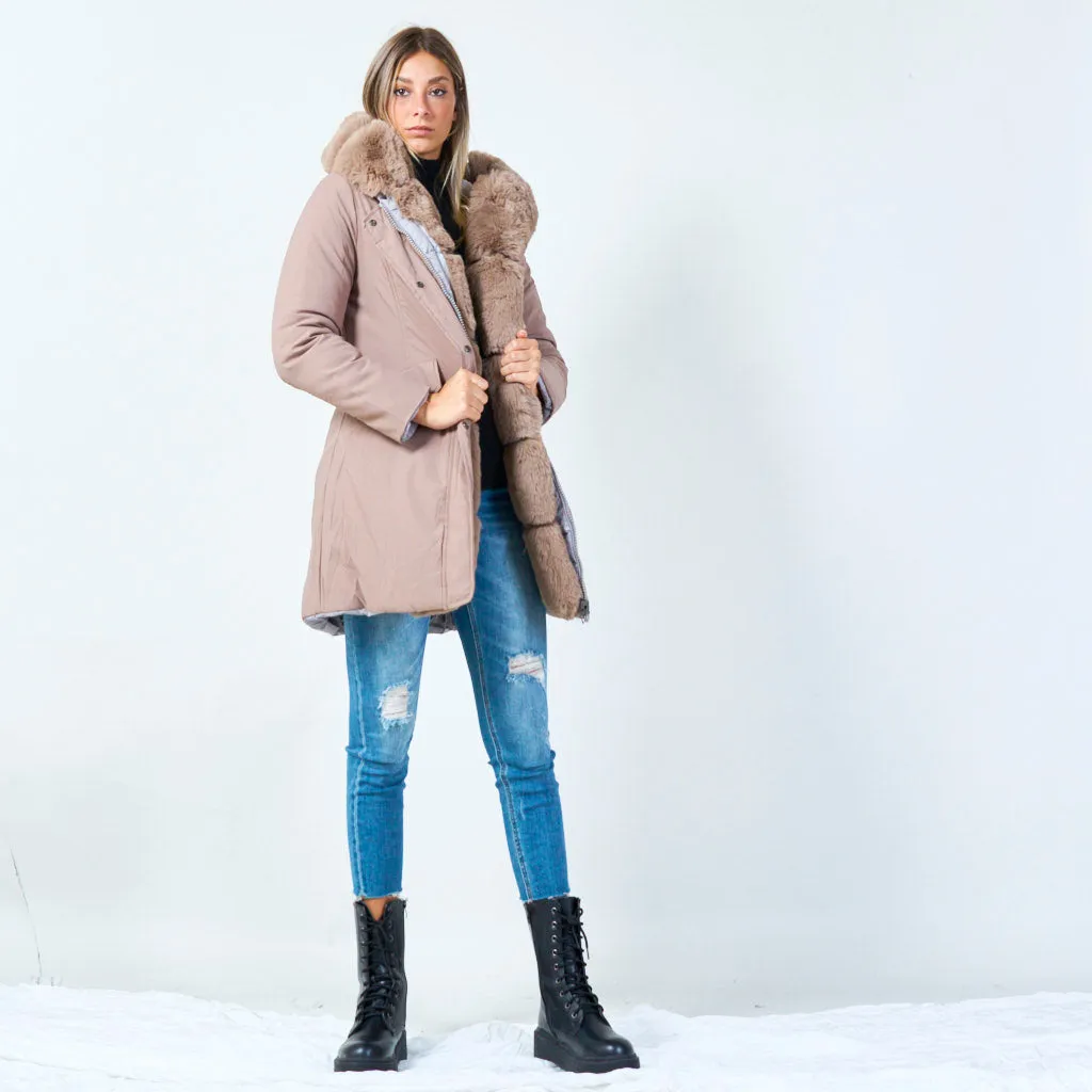Classic parka with plush faux fur hood wholesale