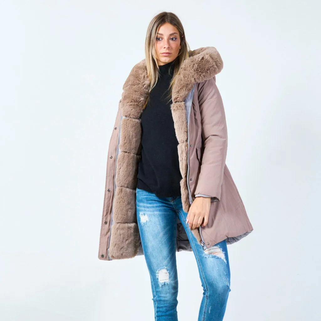 Classic parka with plush faux fur hood wholesale