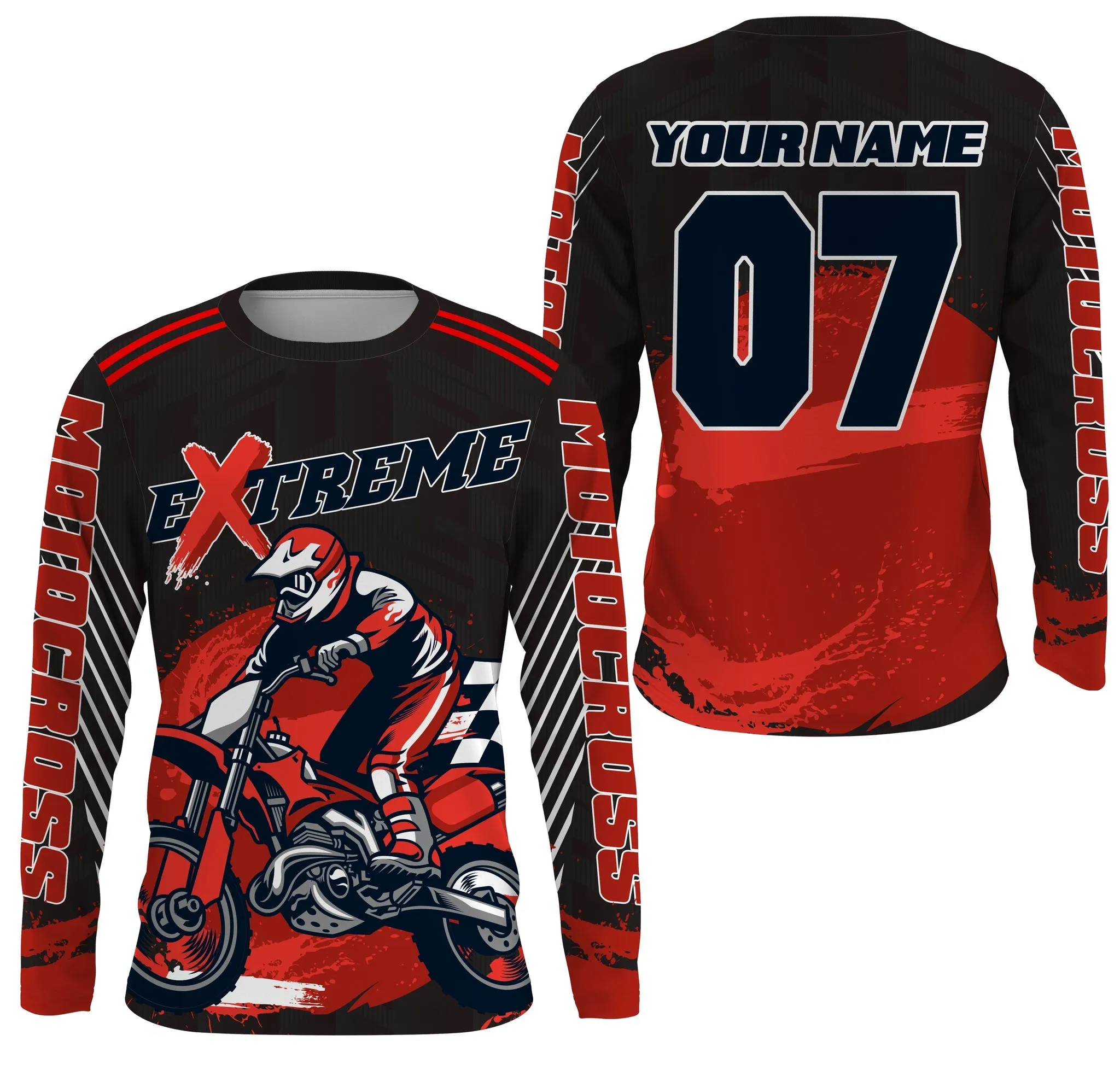 Personalized Red Motocross Riding 3D Long Sleeve Extreme MX Racing Dirt Bike Off Road Motorcycle 